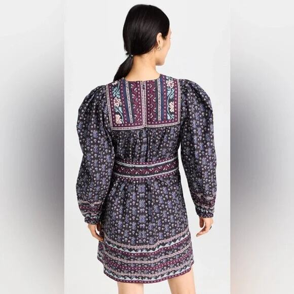 NEW SEA NY Perry Border Puff Sleeve Tunic Embroidered quilted floral Dress XS - Picture 2 of 11